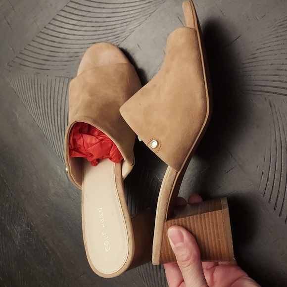 COLE HAAN Womens Daina Suede Leather Stacked Heel Slip On Open Toe Sandals - Picture 2 of 12